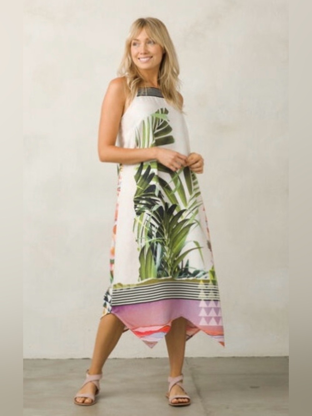 Prana Selene Tropical Palm Print Long Strappy Tank Dress